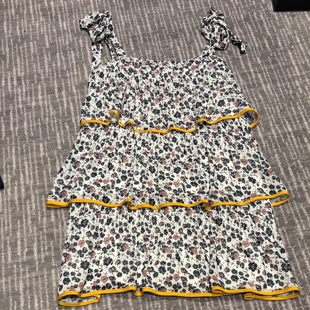 Floral Ruffle Dress with Yellow Trim